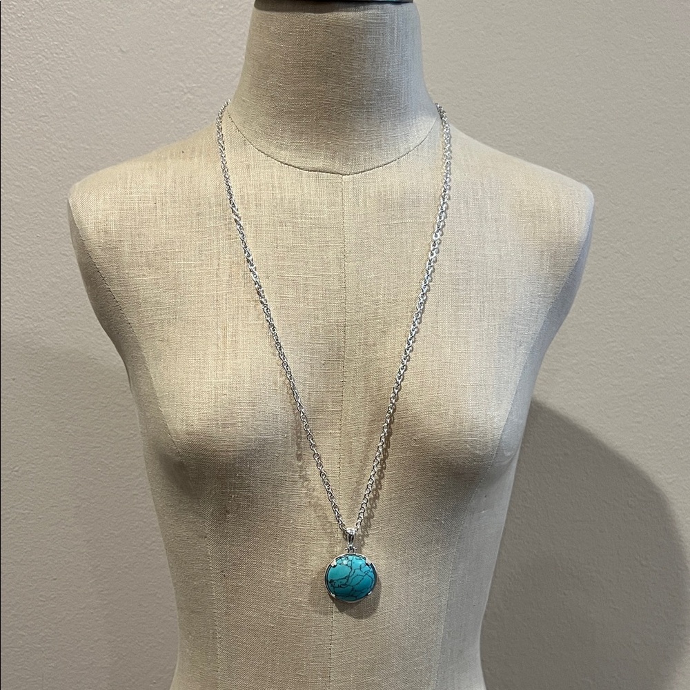 Lele Sadoughi Silver Necklace with Turquoise Pendant